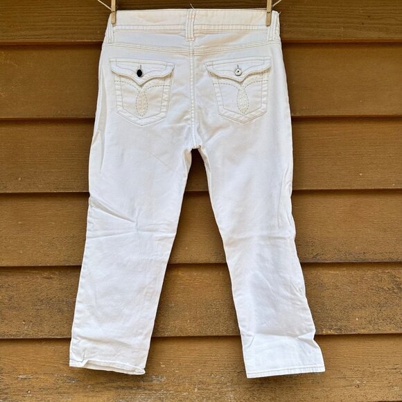 Vintage Jordache White Heavy Stitch Embroidered Y2K Straight Crop Capri Ankle Je - Picture 7 of 12